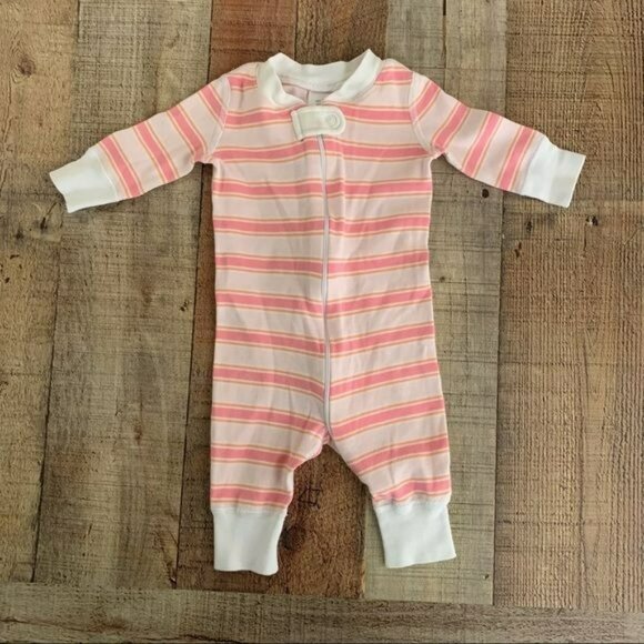 Hanna Andersson Pink And Orange Striped One Piece Pajamas 0-6 Mo - Picture 1 of 4